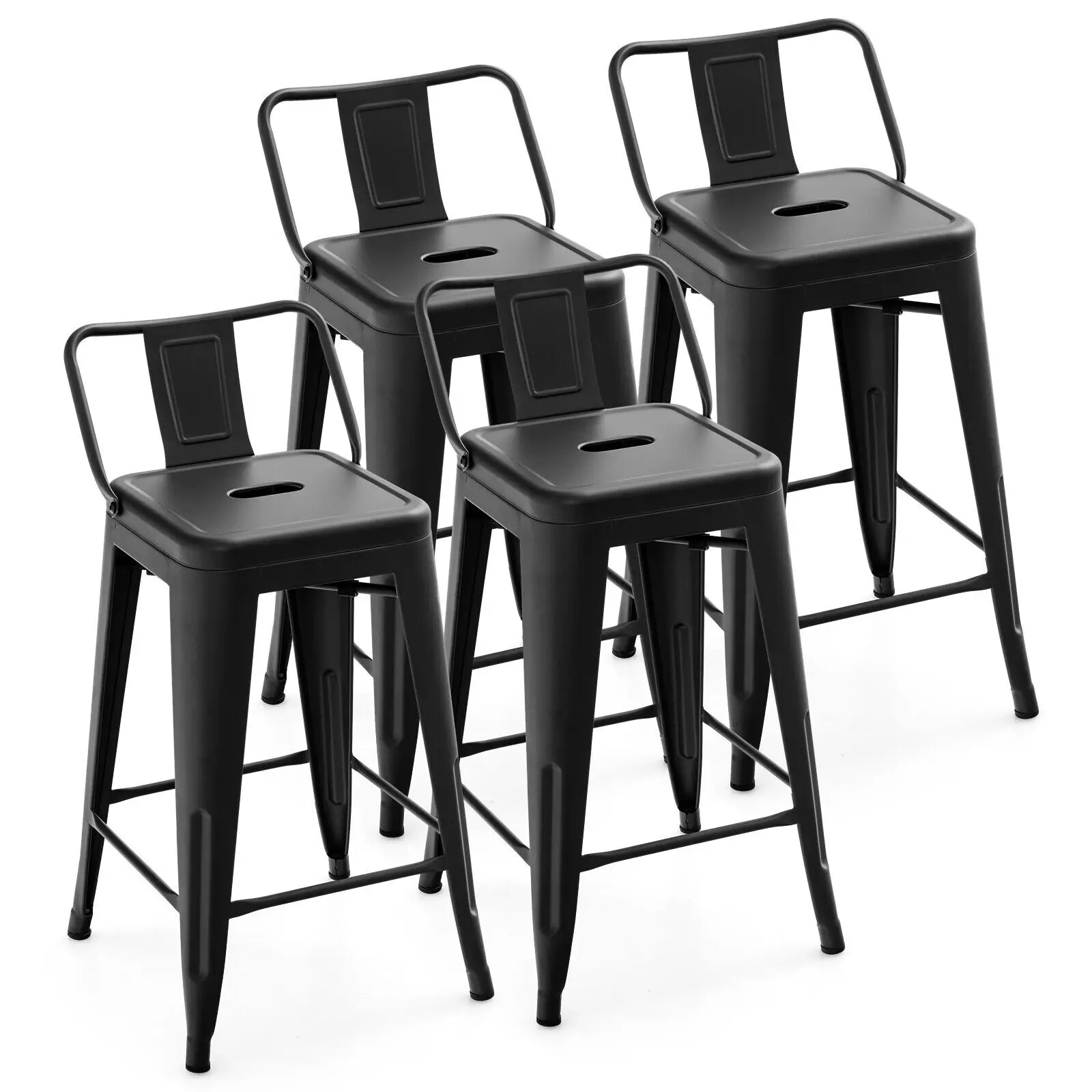 GOFLAME Metal Bar Stools Set of 4, Counter Height Barstools with Removable Backrest, Industrial Side Tolix Chairs