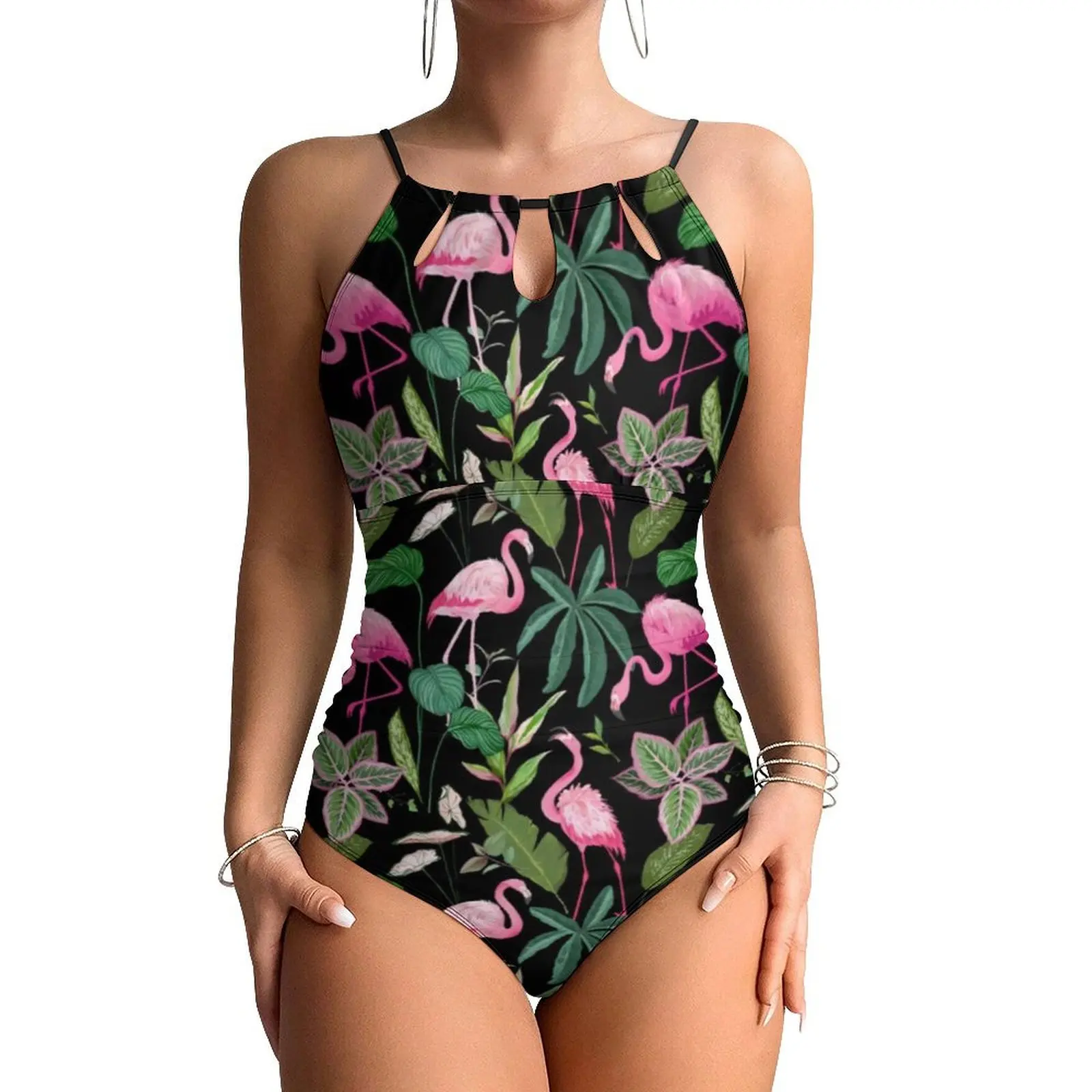 

Pink Flamingo Swimsuit Tropical Botanical Push Up Swimwear One-Piece Holiday Surf Bathing Suits Bodysuit Sexy Graphic Beach Wear
