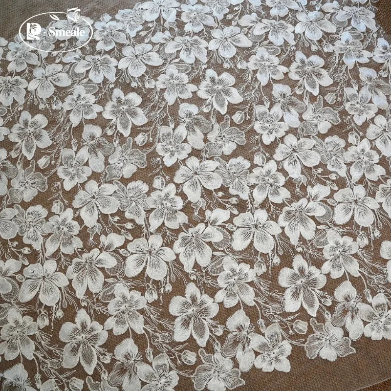 Seil-Stickerei Spitzenstoff Cheongsam Hochzeitskleid Meerjungfrauenkleid Weiße Blumenstickerei Retro Handgemachtes DIY-Zubehör – Detail 5