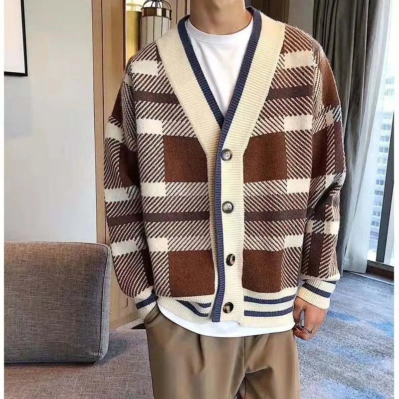 New Men\'s Casual Cardigan Korean Version Of The Laziness Sweater Male Wild Coat Loose Thick Wool Outer Needle Sweater