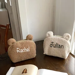 Bolsa de cosméticos grande de Sherpa de peluche personalizada, bolsa de maquillaje personalizada, bolsa de viaje personalizada, regalos de damas de honor, regalos de recuerdo de boda