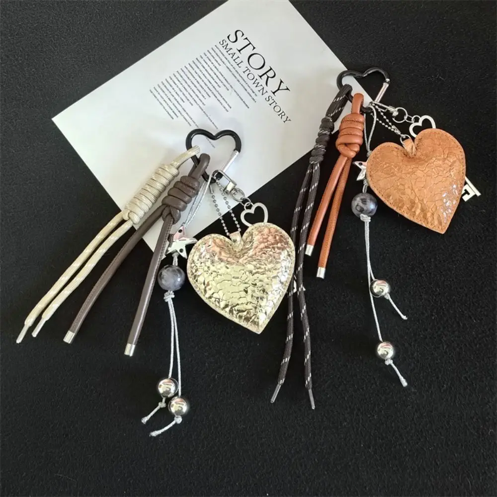 

Leather Braided Rope Car Keyrings Woven Rope Hanging Lovely Heart Key Chain Anti-Lost Trinket Handmade Heart Keychain