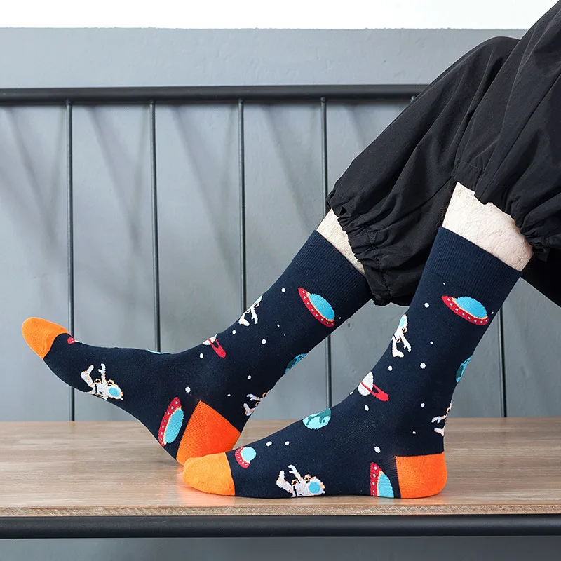 8 paia novità moda felice uomo e donna calzini Casual divertenti Space Grid dots Crew Socks