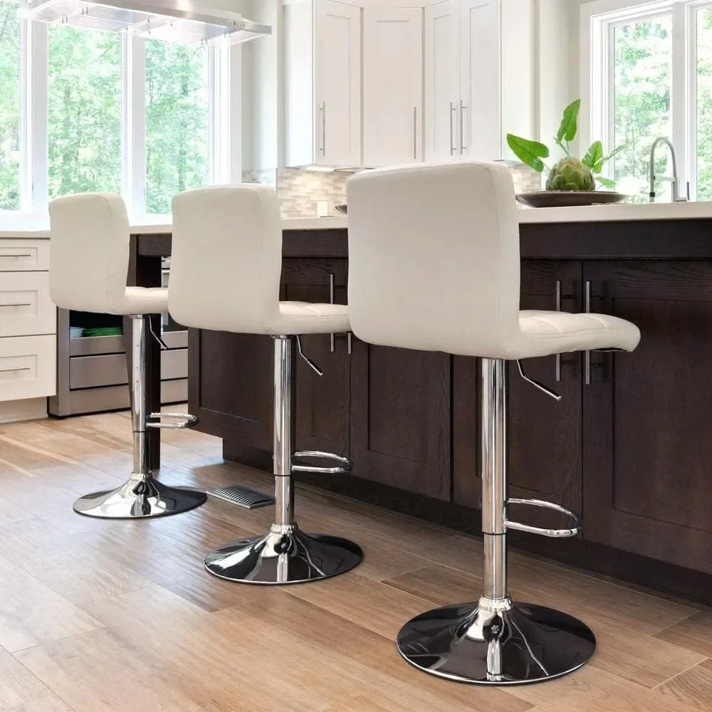 Bar Stools Set of 2, PU Leather Adjustable Swivel Barstools, Armless Hydraulic Kitchen Counter Bar Stool, Kitchen Island Chairs