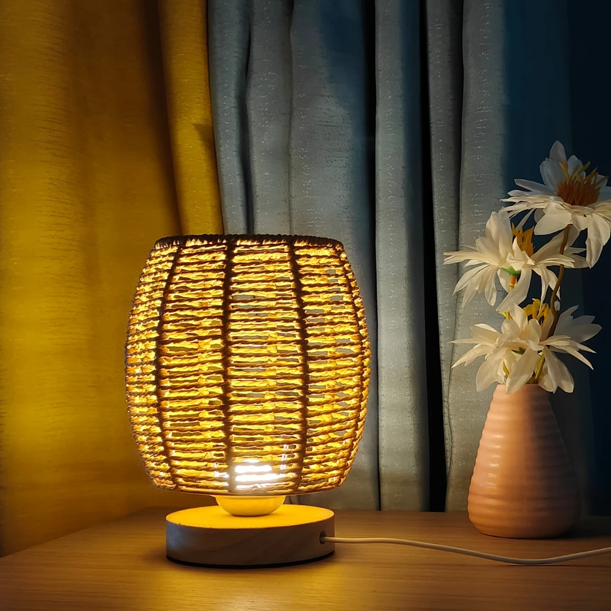 Criativo Hemp Rope Woven Desk Lamp, USB Powered, Adequado para Quartos de Cabeceira Salas e hotéis, 1Pc