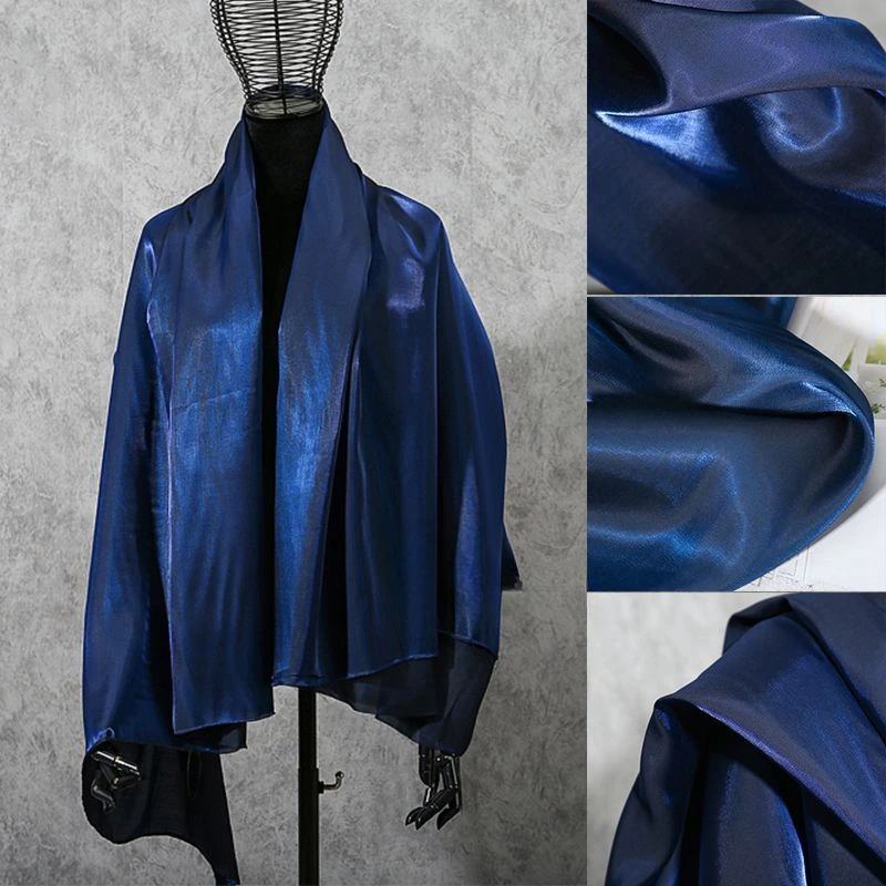 

Navy Blue Gradient Electric Light Deep Blue Glass Fabric Delicate Silk Smooth Drape Shirt Dress Hanfu Fabric