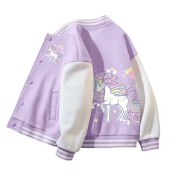 3-14 Years Autumn Winter Girl Unicorn Jacket Children Baseball Coat Girl Printed Sportswear Kids Windbreaker Jacket