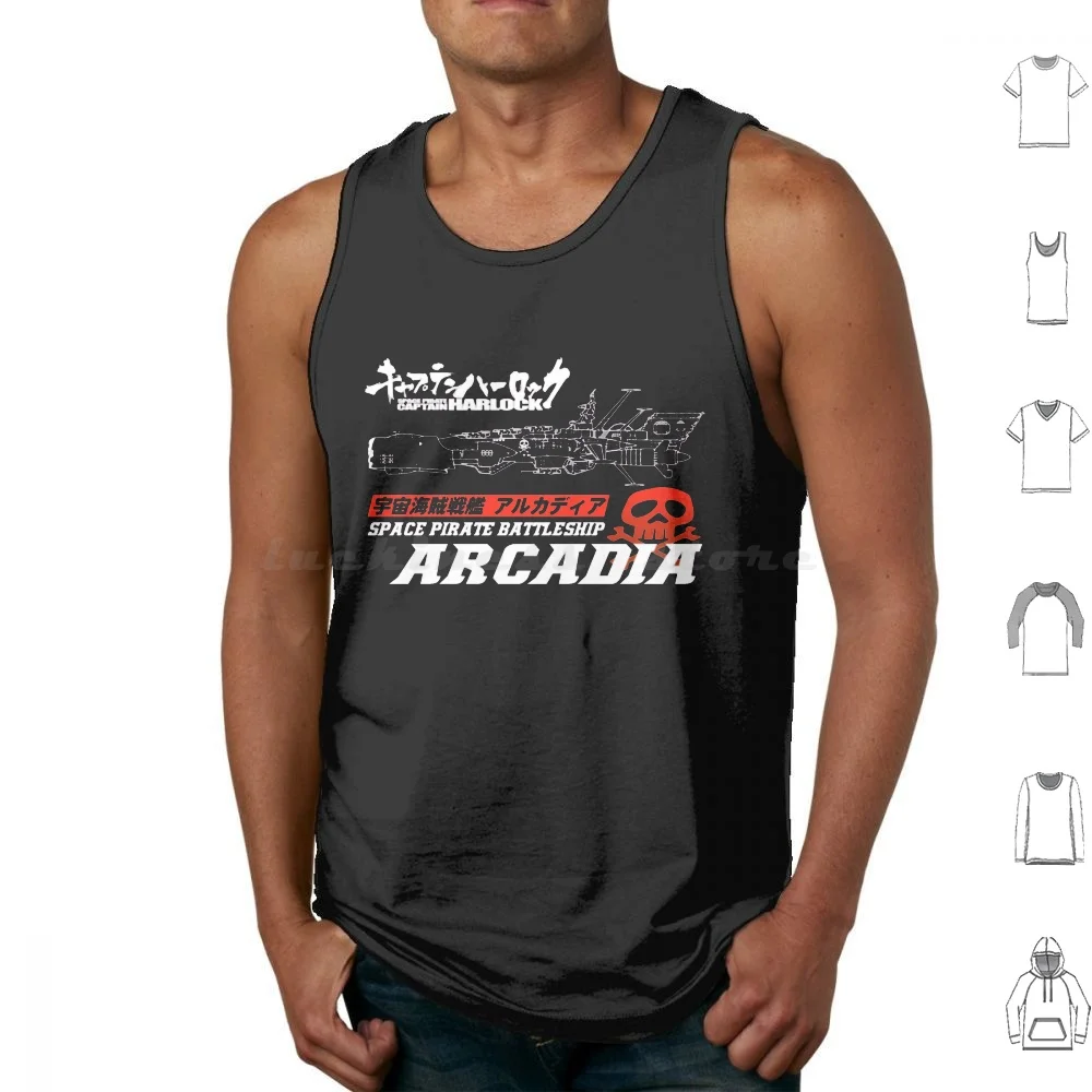 Capitaine Harlock Space Battleship Arcadia Classique Tank Tops Print Cotton Albator Harlock Pirate Cartoon Captain