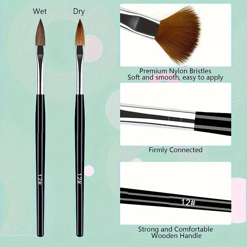 5-piece acrylic nail brush set, sizes 4/6/8/10/12 acrylic brushes, for acrylic powder application, nail extensions, 3D nail art