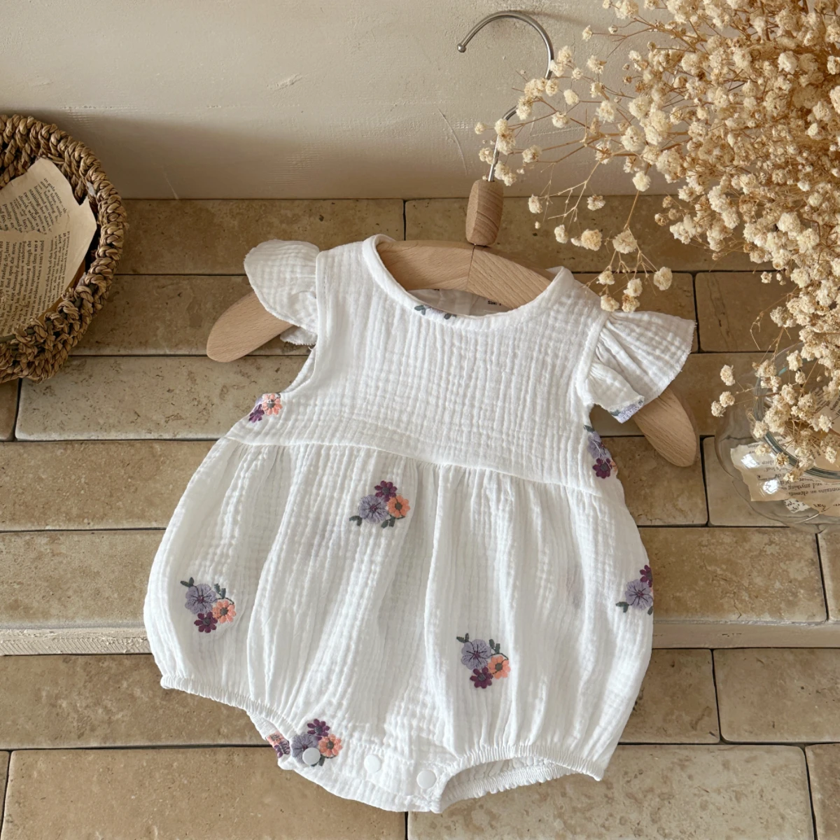 

Детская одежда с цветочной вышивкой, летний комбинезон с короткими рукавами для новорожденных, из чистого хлопка, ультратонкий летний комбинезон для девочек, одежда для малышей.