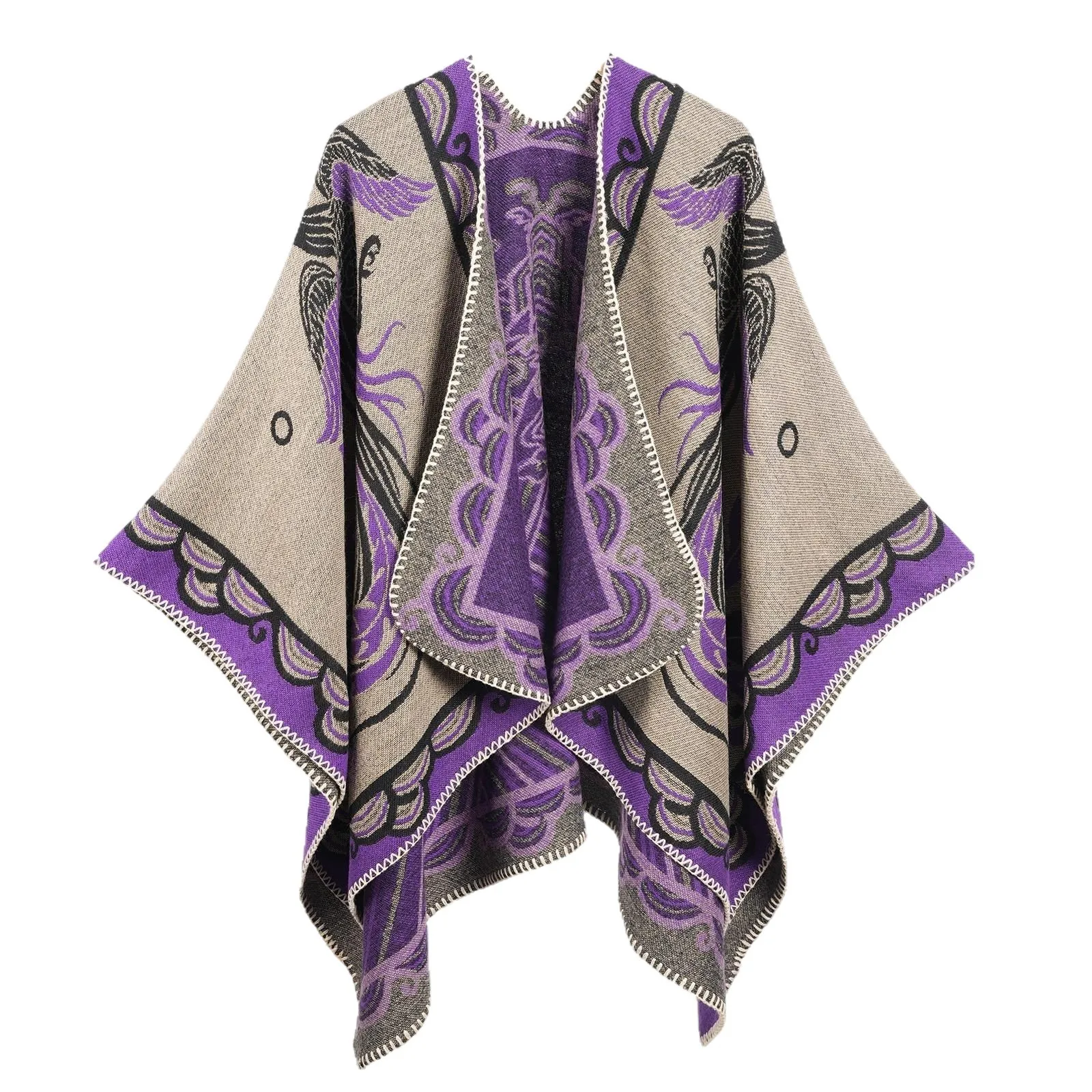 Mantello da viaggio etnico a vento Sciarpa di moda Poncho diviso etnico retrò Mantello da viaggio per foto da donna