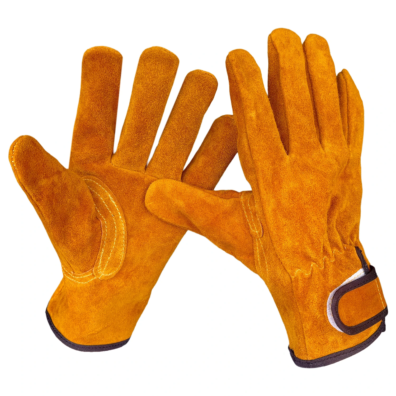 

Soft Cowhide Camping Gloves Work Protective Gloves with Polyester Cotton Lining Heat Resistant Anti-Scalding Scratch Proof
