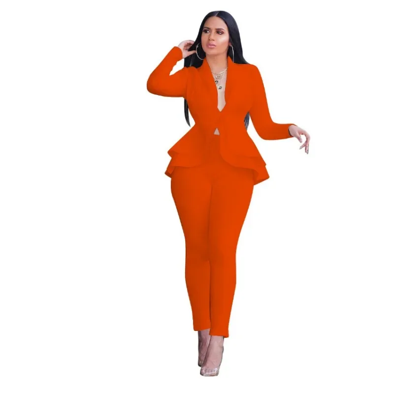 Plus size Fashionable ruffled edge air layer professional uniform casual set elegant and atmospheric showcasing noble taste