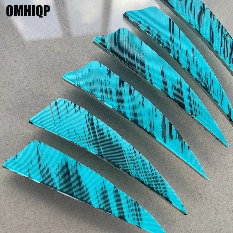 

50Pcs 3inch Right Wing Shield Cut Arrow Feather Natural Turkey Plumes Lake Blue Ink Design Fletching Archery Accessories