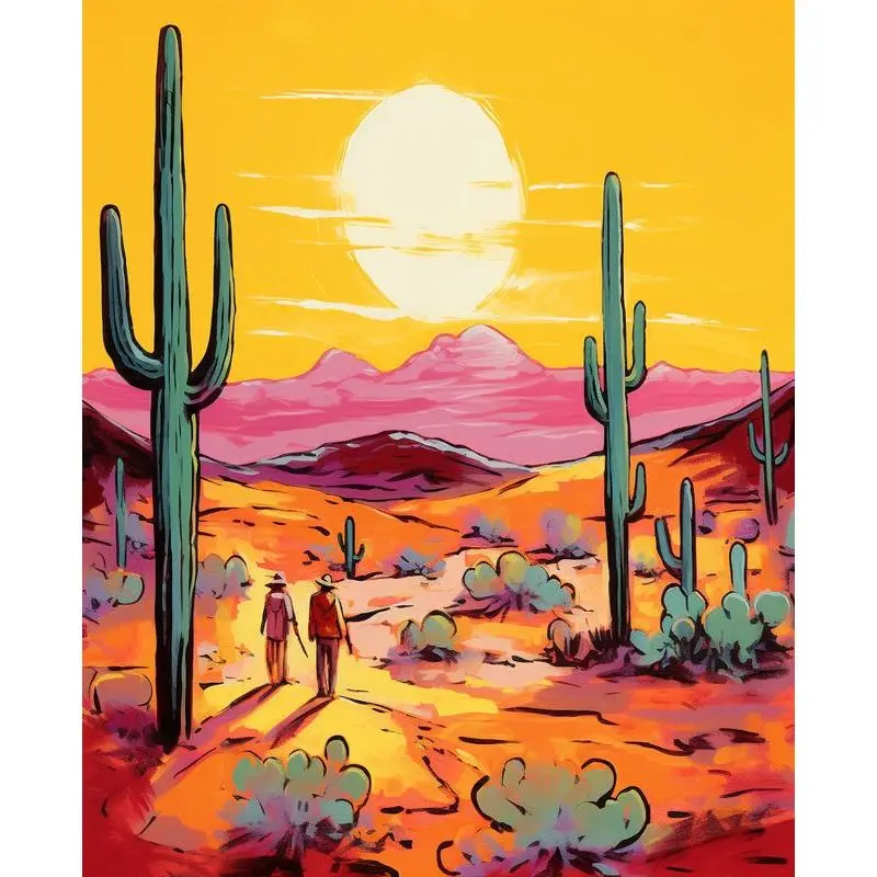 

PhotoCustom Picture By Numbers Desert Cactus Kits Diy Gift Landscape Painting By Number On Canvas Handpainted Home Decor Gift