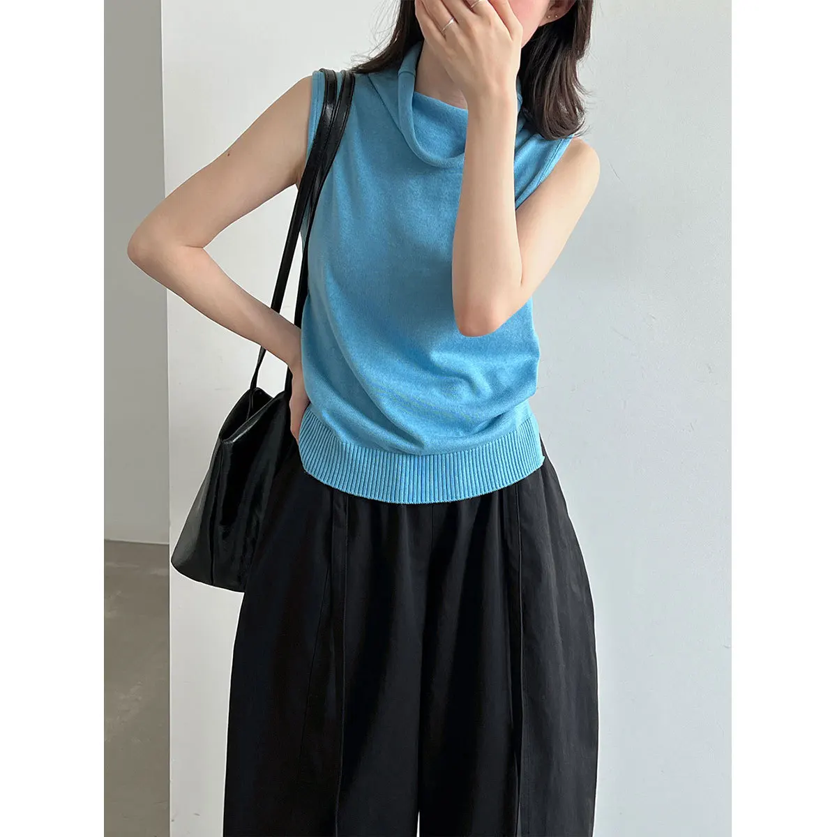 Women Basic Sweater High Quality Turtleneck Sleeveless Blue Pullovers Clothes Tops For Women Sweater Pull Femme