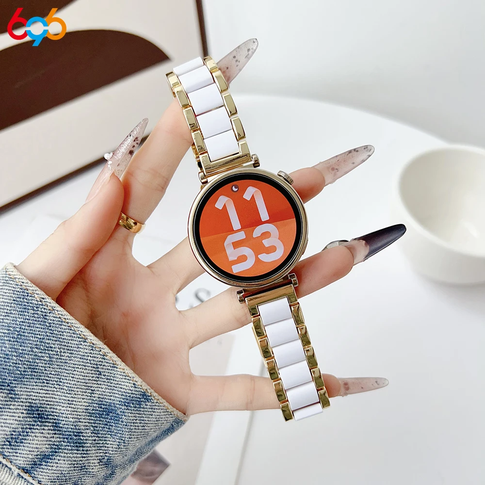 Correa de resina de lujo para mujer, pulsera de 18mm para Huawei GT5/GT4, banda de acero inoxidable para niña, accesorios de reloj Samsung, regalo