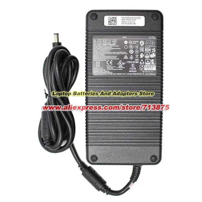 Adaptador CA genuíno para Dell, ALIENWARE, DA330PM190 01MDV8, 19.5V 16.92A 330W 0GMT0M, ALIENWARE M18X R2 17R5 51M X51 R3 P121F M17