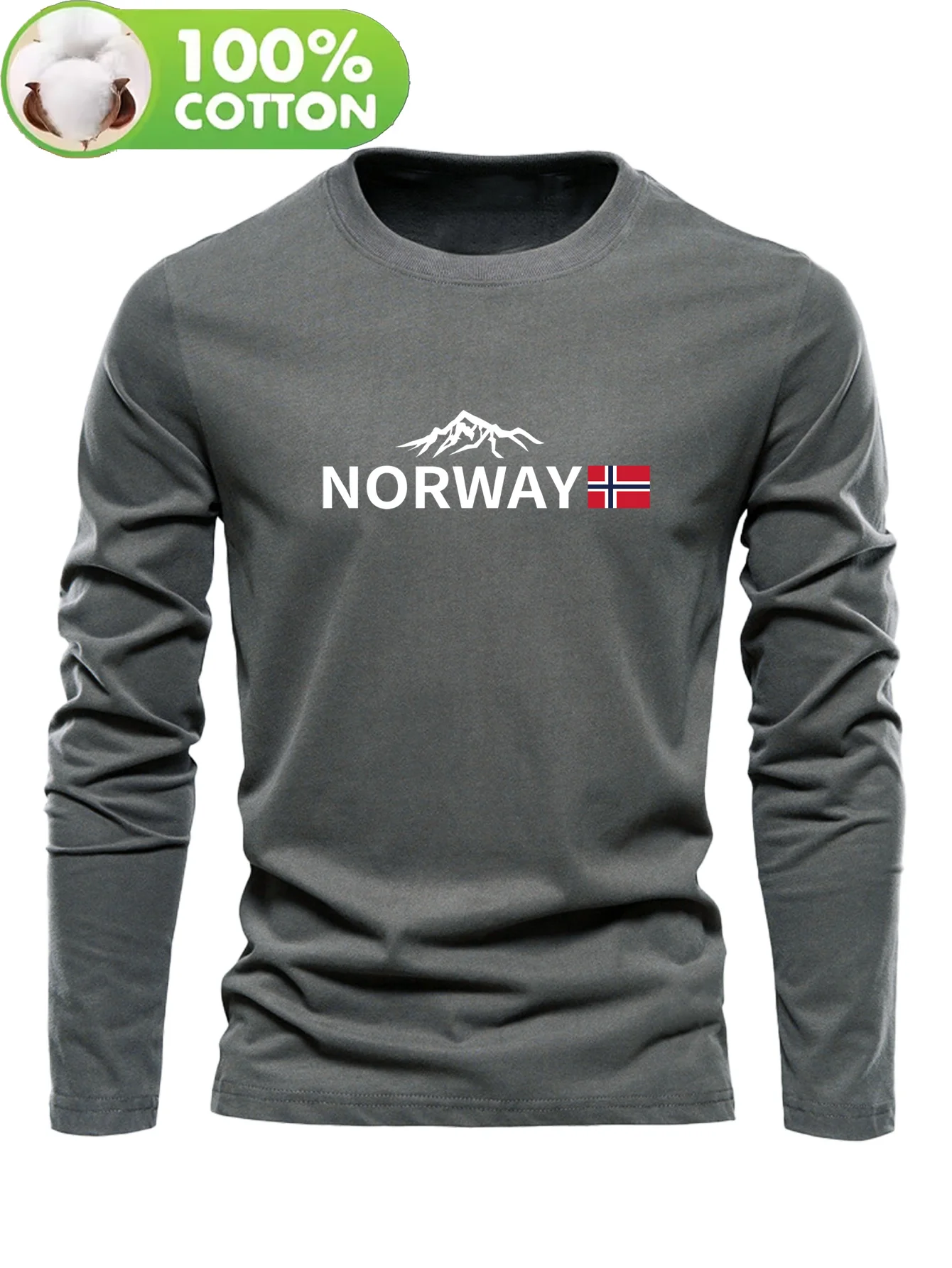 Autumn and Winter 100 Cotton Men's Top T-Shirt Men's Long Sleeved Round Neck Loose Oversized Autumn and Winter T-Shirt Top gallery 3