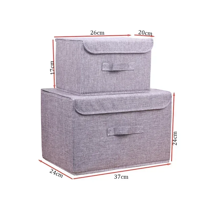 Washable Cotton Linen Fabric Folding CD Storage Box Foldable Bins Toys Organizer With Lid Storage Basket Laundry Basket