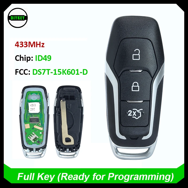 DIYKEY FCC: DS7T-15K601-D Smart Keyless Remote Key ASK 433MHz HITAG PRO ID49 Chip for Ford Mondeo Edge S-Max Galaxy 2014-2018