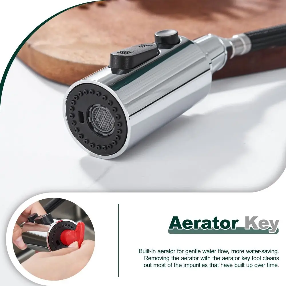 Durable ABS Kitchen Faucet Spray Head Water Saving Dual Function Pull Out Sprayer Nozzle 3 Function Brushed Nickel