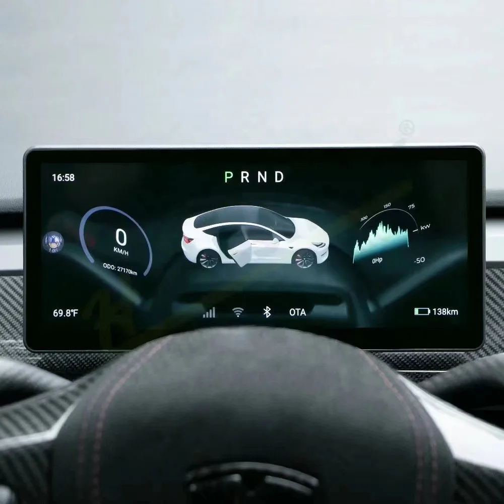 For Tesl Model 3 Y Car Dash Board 10.25 inch IPS Screen HD LCD Meter Heads Up Display Wireless Carplay HUD Accessories