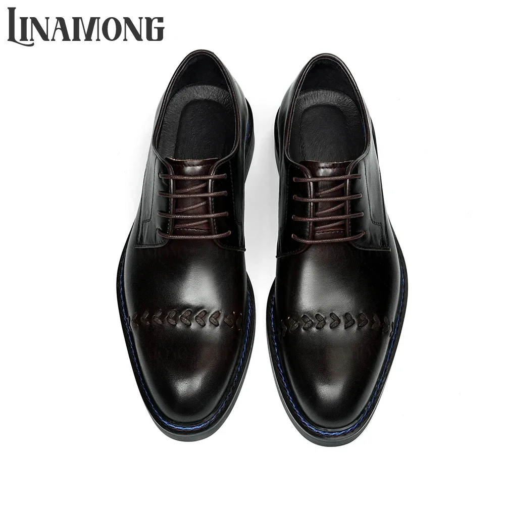 

Hand Sewing Genuine Leather Dress Shoes Almond Toe Lace up Dress Shoes British Style Black Genuine Leather Men's Handmade Shoes
