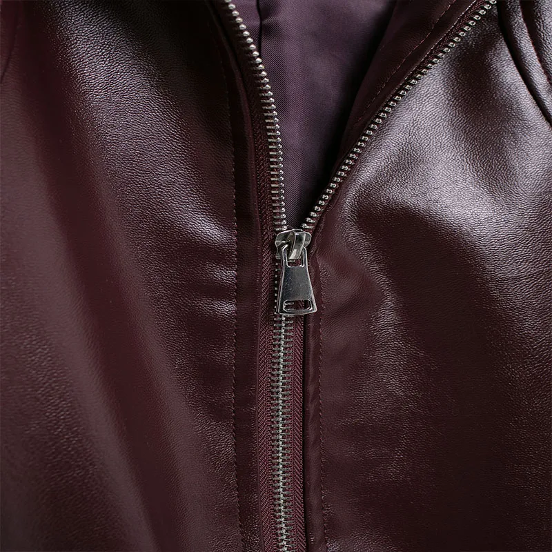 سترة جلدية مقاومة للرياح للنساء ، أحادية اللون ، طية صدر السترة ، فضفاضة ، عارضة ، خمر ، مزاجه ، سيدة أنيقة ، أزياء #4