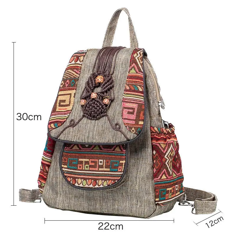 Johnature Hand Woven Retro Women Backpack 2024 New Versatile Summer Lightweight Canvas Bag Multifunctional Leisure Travel Bags