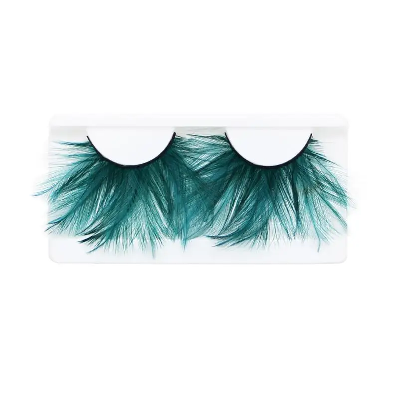 1 Pairs Dark Green Feather 3D Thick Winged Natural Long False Eyelashes Exaggeration Stage False Eye Lashes Makeup Tool YM117