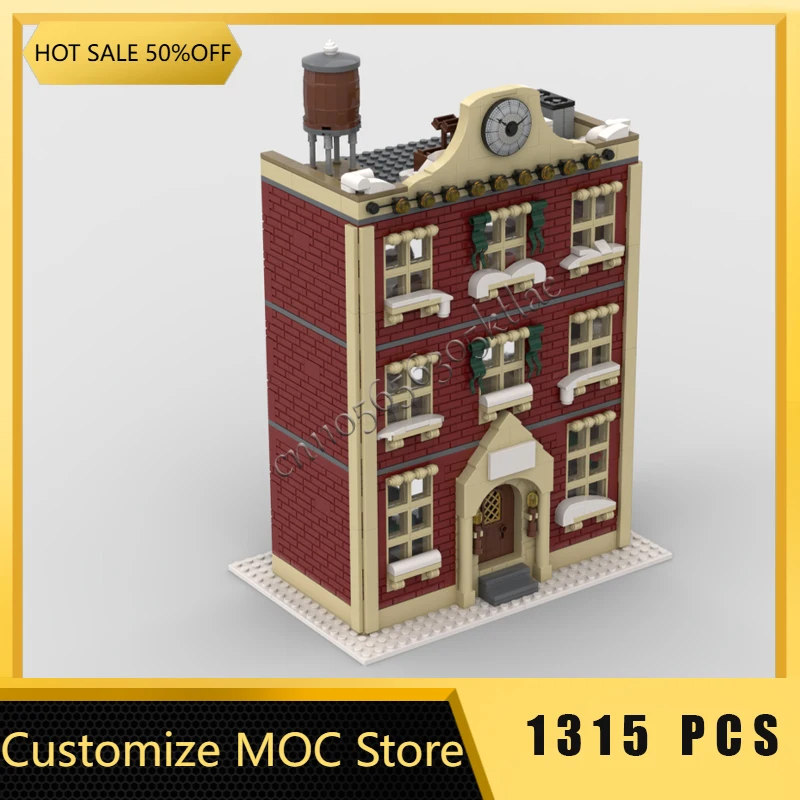 

1315 шт. MOC зимняя деревня, архитектура отеля, детали, модульные строительные блоки, детская сборка, дисплей, игрушки, фестиваль, подарок-сюрприз