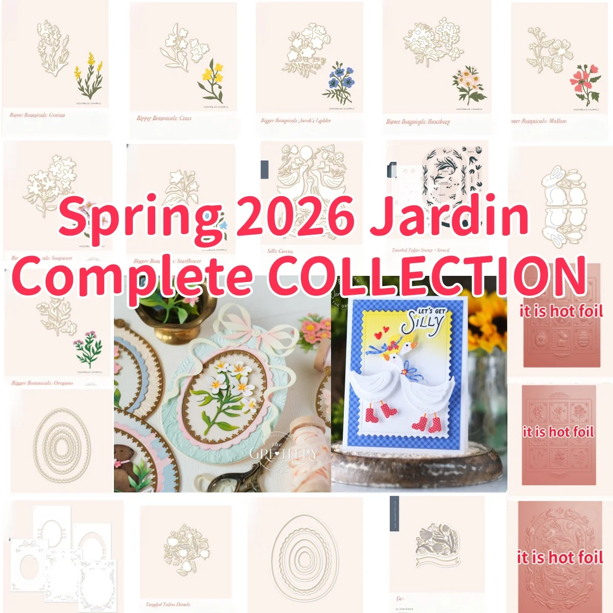 

Spring Jardin Tulips Goose Bunnies Egg Metal Cutting Dies Clear Stamps Stencil Hot Foil for DIY Making Scrapbook Template 2026