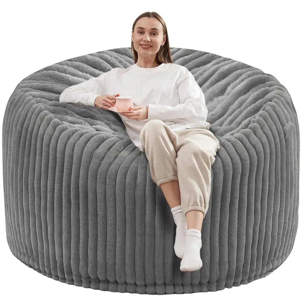 

Bean Bag Chair, 4' Beanbag Chairs With Memory Foam Filling For Adults, Soft Bean Bags With Corded Plush Fur Cover For Living