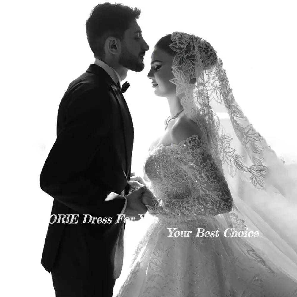 LORIE Puffärmel Glitzernde Brautkleider Pailletten Applikationen Spitze schulterfrei Glänzende Vestidos de Novia Schatz Boho Brautkleid