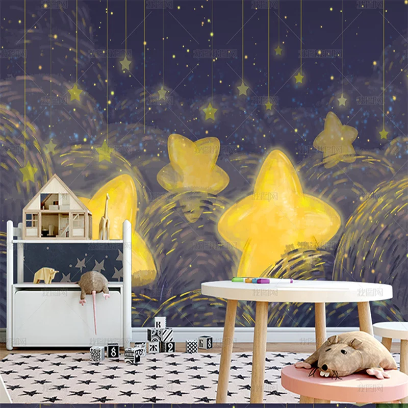 

3D ручная роспись мечта обои ночь звездное небо детская комната спальня гостиная ТВ фон настенная роспись 8d звезда