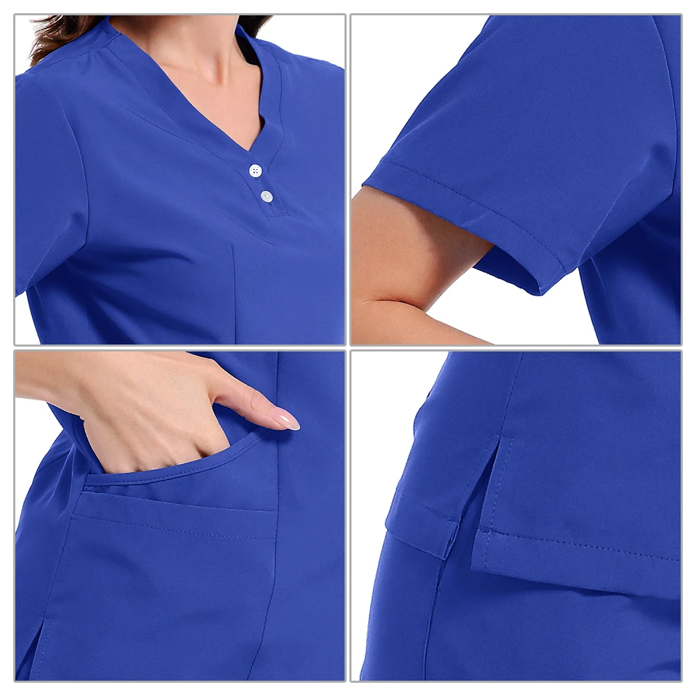 Melhor venda de manga curta feminino enfermeira esfrega conjunto jogger calças médicas esfrega uniformes estiramento trabalho hospital enfermagem wear