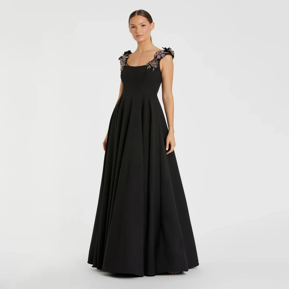 

Arya Elegant Black Evening Dress Jersey for Floor-Length Square Sleeveless Prom Dress Beading Vestidos De Fiesta Customized
