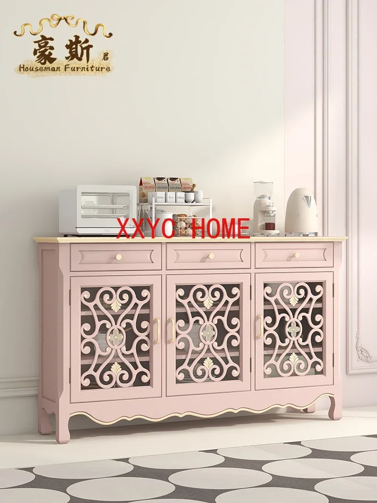 American Light Luxury Entrance Cabinet Pink Sideboard Cabinet Wall Integrated Tea Cabinet Household