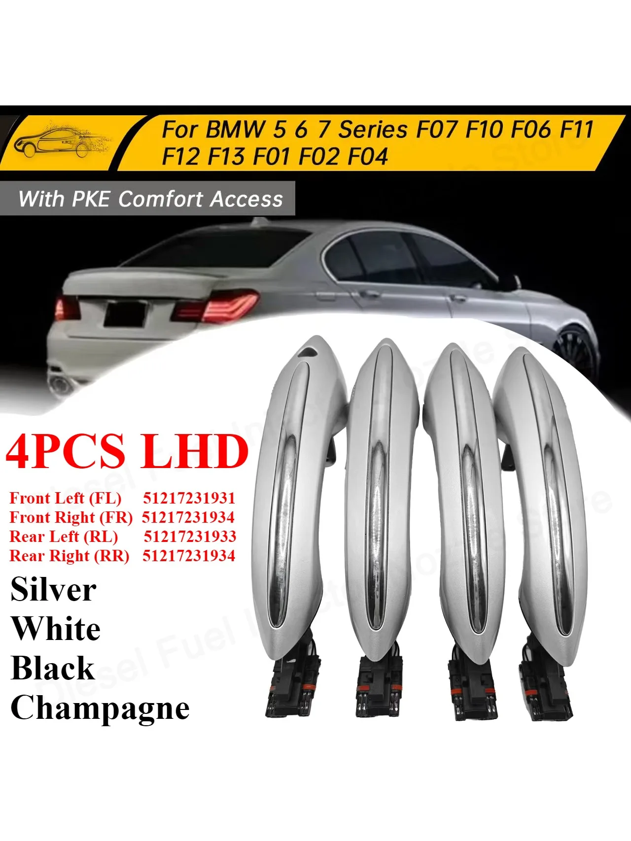 4x Klamka zewnętrzna z dostępem bezkluczykowym i LED do BMW 520i 528i 530i 535i M5 F07 F10 F11 F06 F01 F02 F03 F04, komfortowy dostęp, LHD — 2