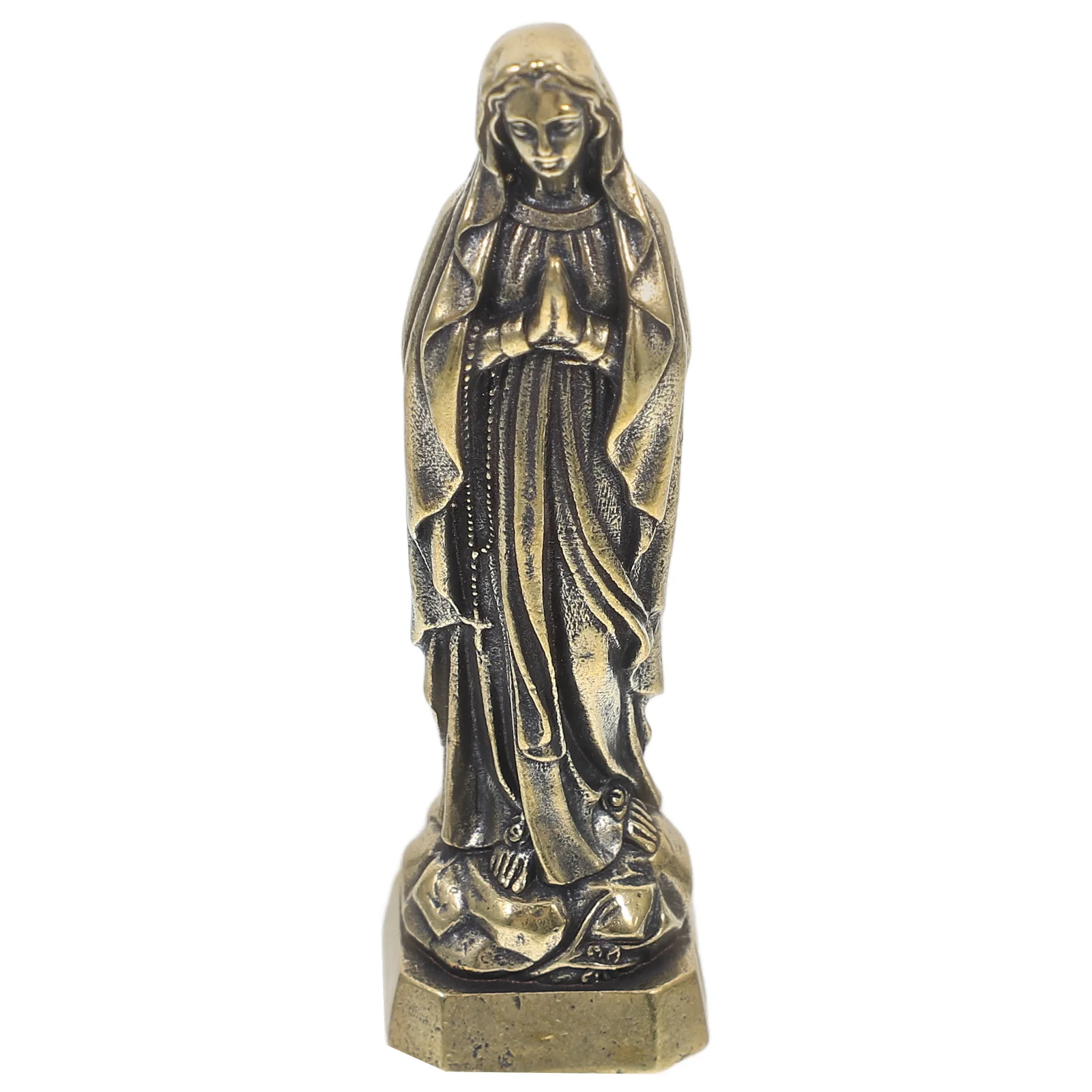 Retro Brass Virgin Mary Statue Mini Catholic Goddess Sculpture Blessed Virgin Mary Figurines