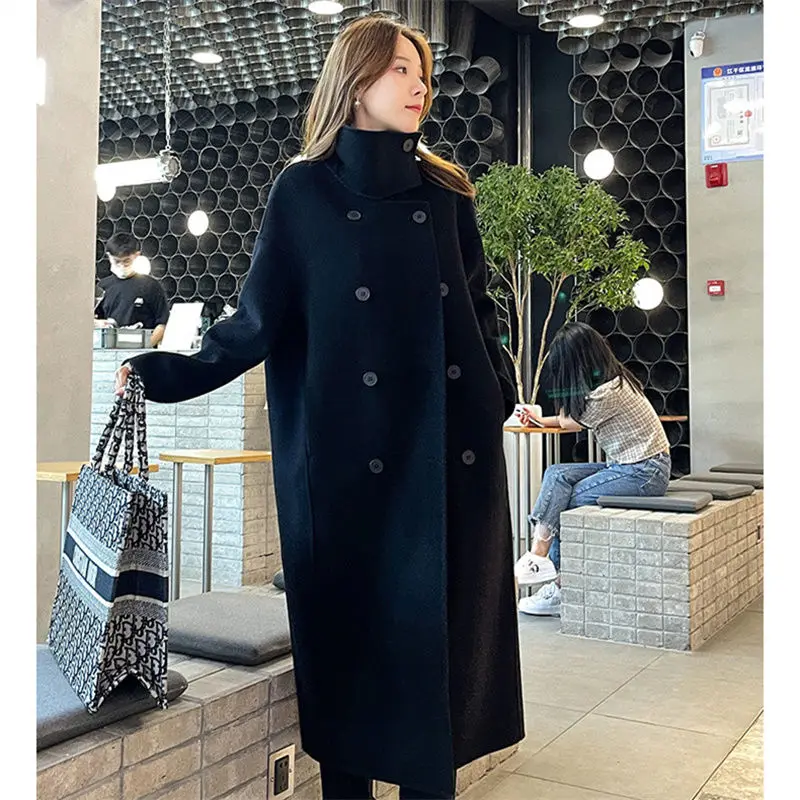 

2024 European Spring and Autumn New Fashion Women's Woolen Coat Loose Commuter Leisure Windproof Standing Collar Coat