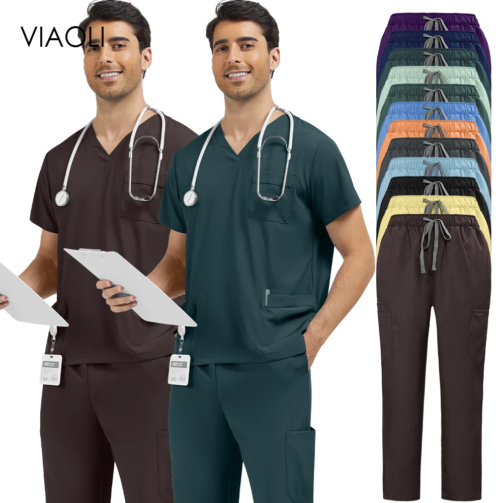 

Medical Nurse Uniform Unisex Dentistry Surgery Work Clothes Multicolour V-neck Scurbs Set Women Man Lab Hospital Doctor Workwear