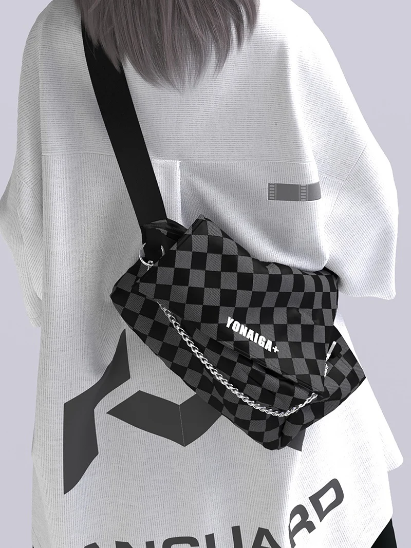 YONAIGA Original Ins Style Unisex Crossbody Bag Waist Bag Chess Board Pattern Single Shoulder Sling Bag for Men And Women