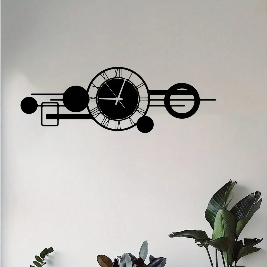 CIFBUY Modern Abstract Metal Wall Clock Roman Numeral Silent Non Ticking Large Black Wall Watch for Living Room Home Decor