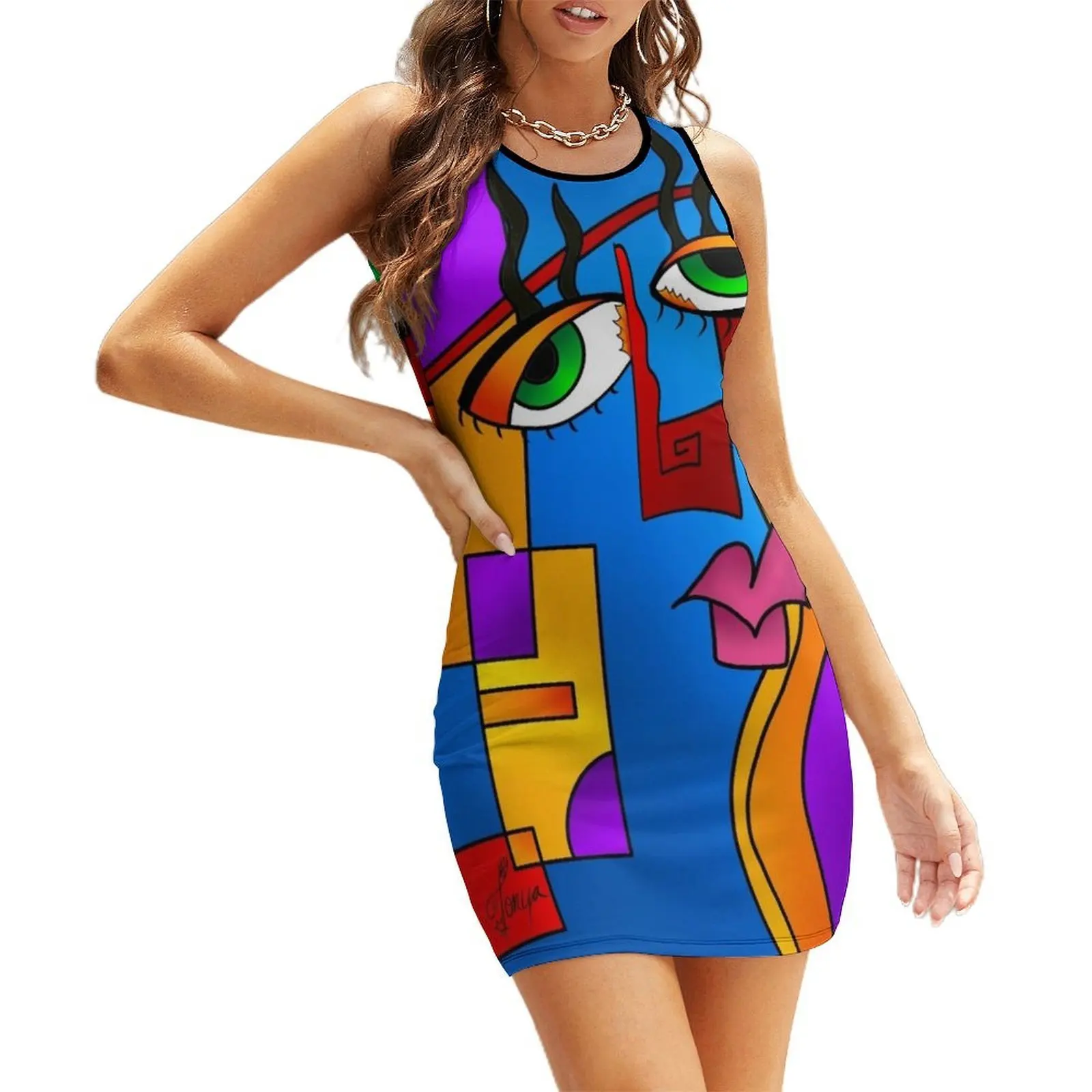 

Abstract face, Pablo Picasso style by Tonya Butcher at Snazzy Duds. Sleeveless Sundress cute dress