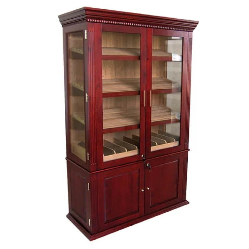 Custom, Large Capacity 4000 Ct Double By Cigar Showcase With Led Light Wooden Cigar Humidor Display Box Cabinet