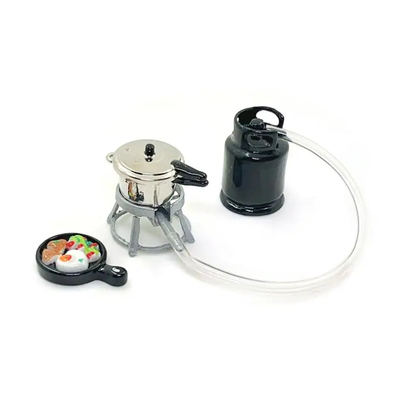 1/12 casa de bonecas conjunto de utensílios de cozinha mini fogão a gás ovo frito panela de pressão modelo casa de bonecas brinquedos de cozinha criança fingir jogar brinquedo