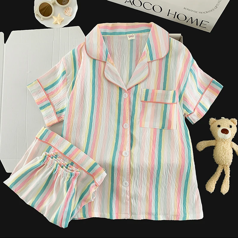 

Summer cloud cotton cardigan collar sweet girl's home outfit set