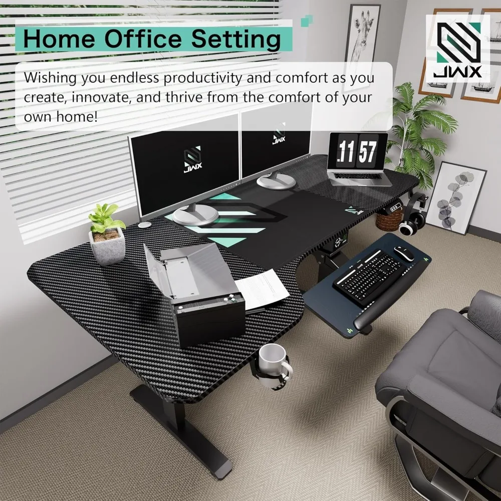 Mesa elétrica em forma de L, 63 polegadas, Stand Up Corner Desk, Home Office Sit Stand Desk com carbono Firben Top